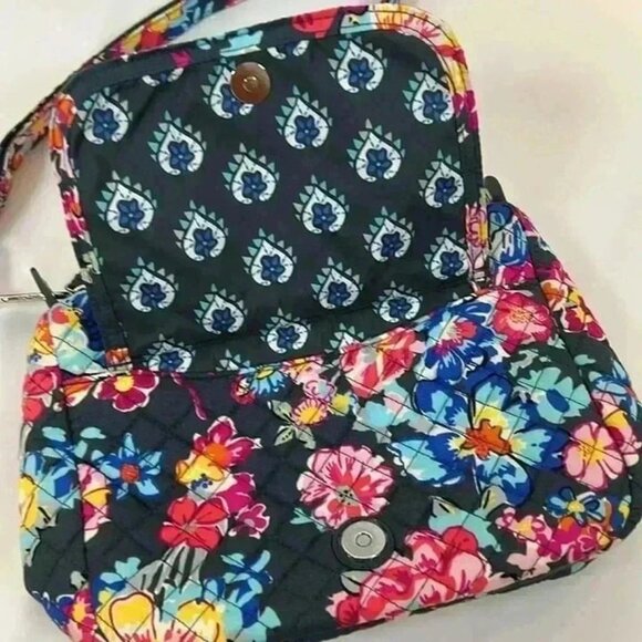 VERA BRADLEY CARSON MINI SHOULDER BAG PRETTY POSIES GREY REMOVABLE STRAP - Picture 3 of 8